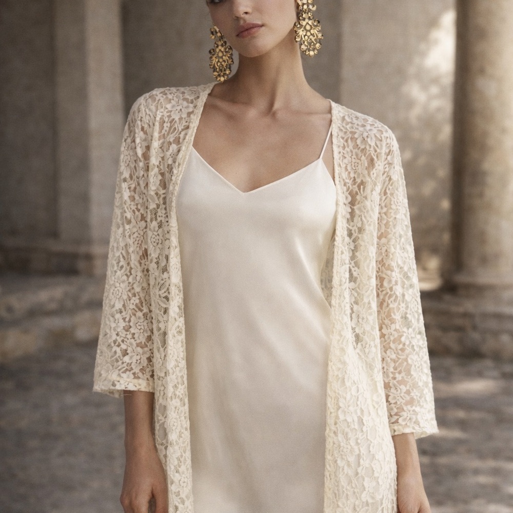 Luxurious Cream Lace Robe and Slip by [Brand]